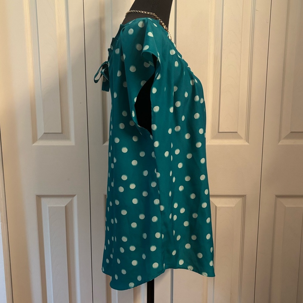 LC Lauren Conrad Teal Polka Dot Blouse - Picture 2 of 8